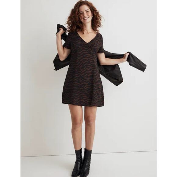 Madewell V Neck Abstract Animal Short Sleeve Mini Dress US Women's 0 New - Picture 1 of 5